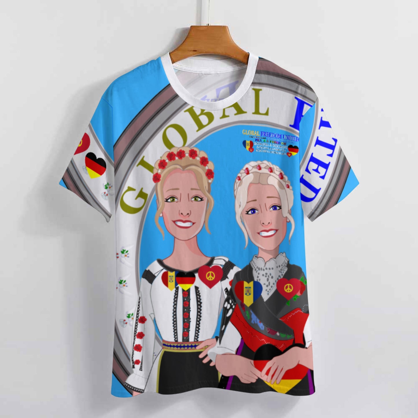 Women´s T-shirt 3 GLOBAL FREEDOM UNITED© Women Romania & Germany Blue