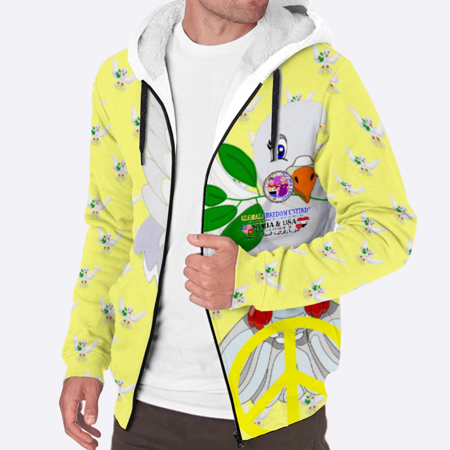 Plush Hoodie GLOBAL FREEDOM UNITED© Men Syria & USA Yellow