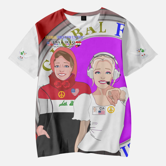 GLOBAL FREEDOM UNITED GIRLS IRAQ & USA OLD PEACE RED AOP Kids' Short T-Shirts