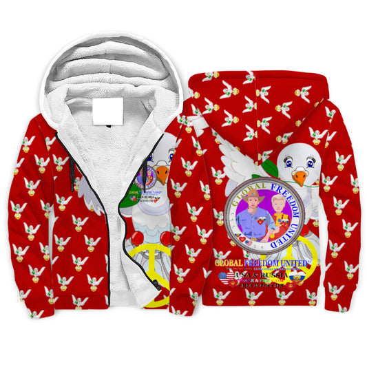 Plush Hoodie GLOBAL FREEDOM UNITED© Men Russia & USA Red
