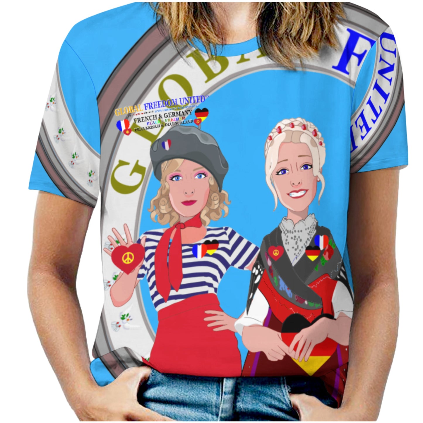 Women´s T-shirt 2 GLOBAL FREEDOM UNITED© Women French & Germany Blue