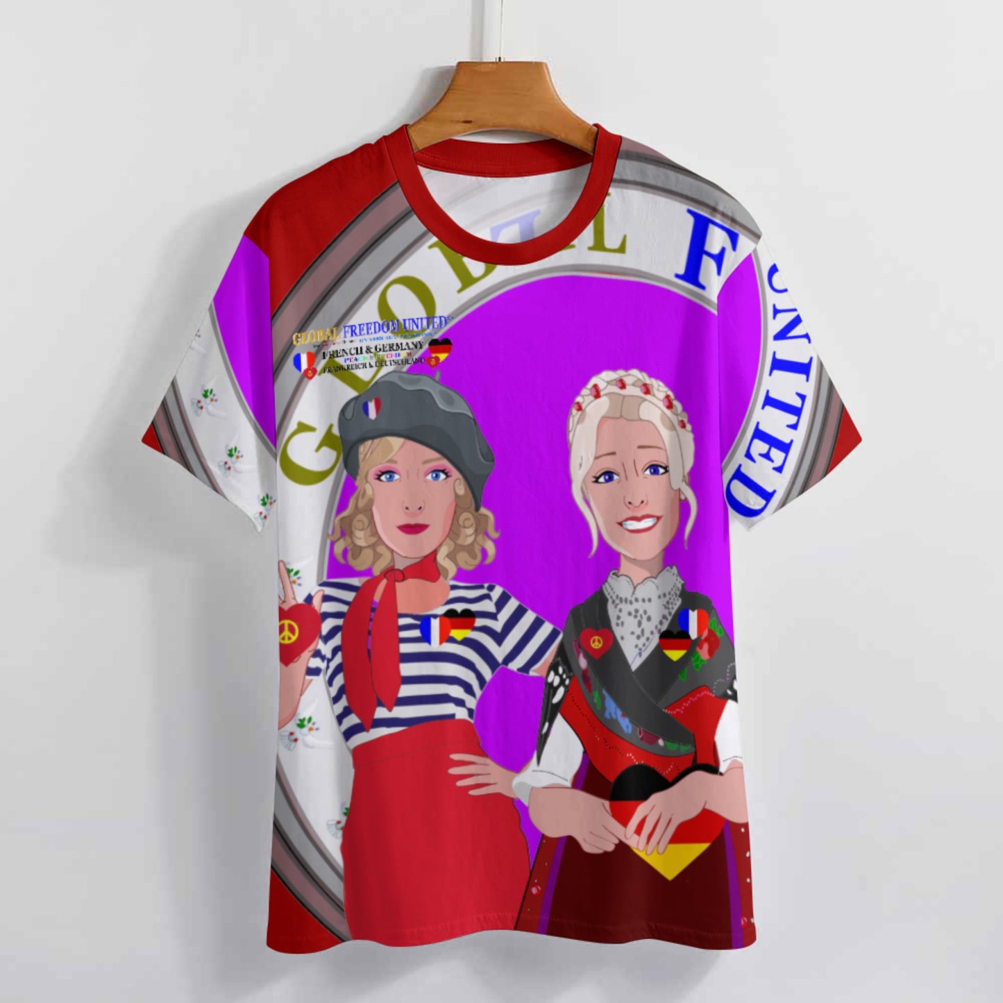 Women´s T-shirt 2 GLOBAL FREEDOM UNITED© Women French & Germany Red