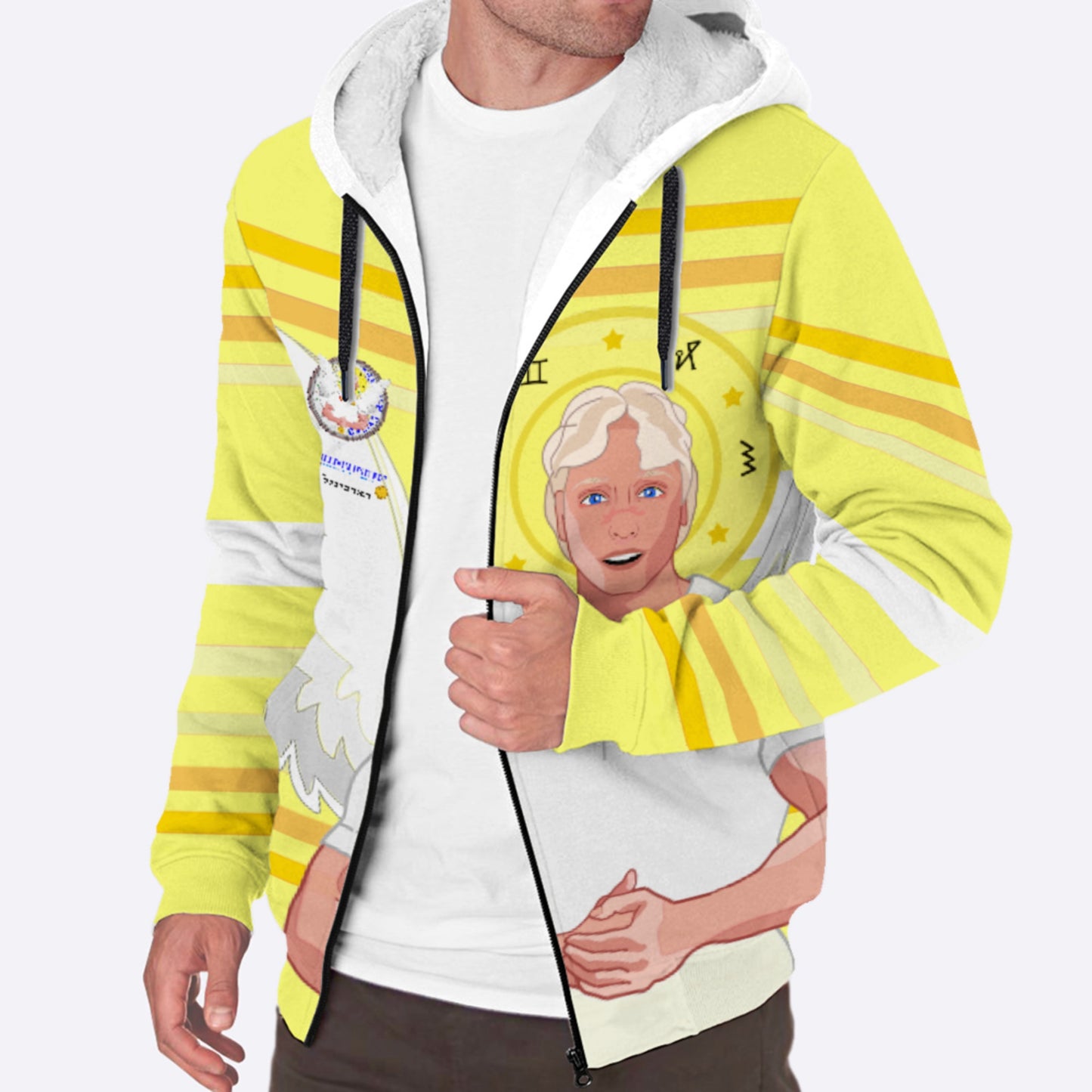 Plush Hoodie Global Freedom United Archangel Michael Hebrew Yellow