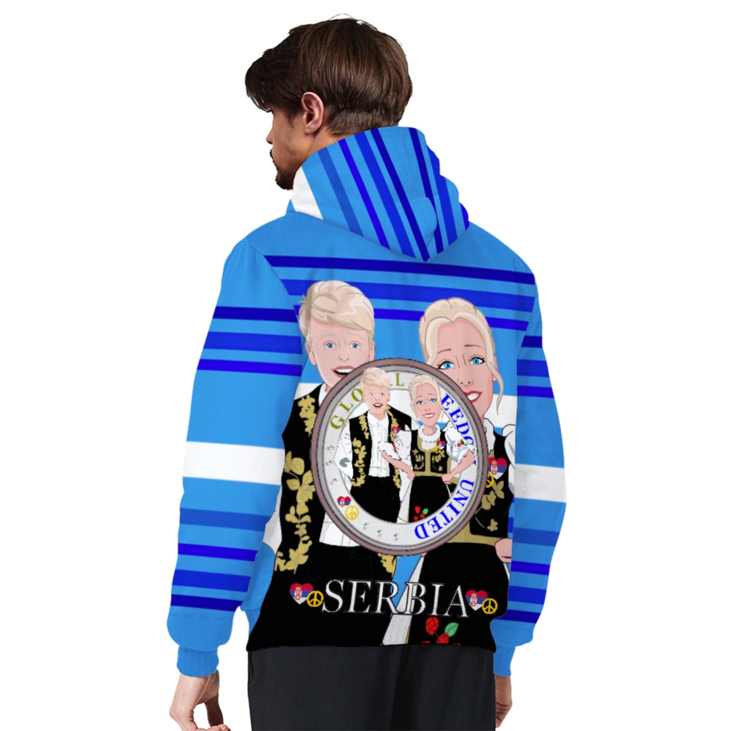 Plush Hoodie 1 Global Freedom United Couple Edition Serbia  Deep Blue