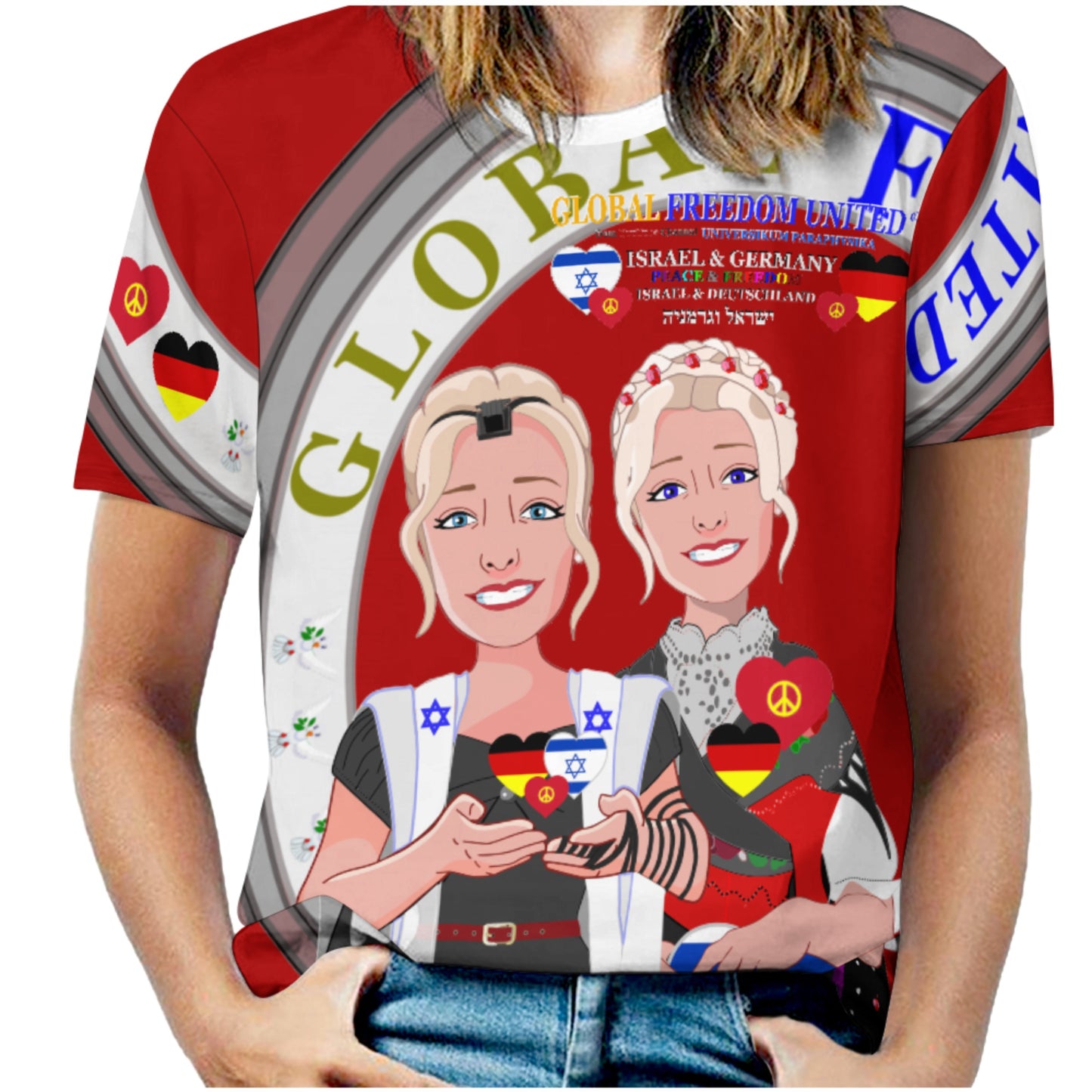 Women´s T-shirt GLOBAL FREEDOM UNITED© Israel & Germany Red