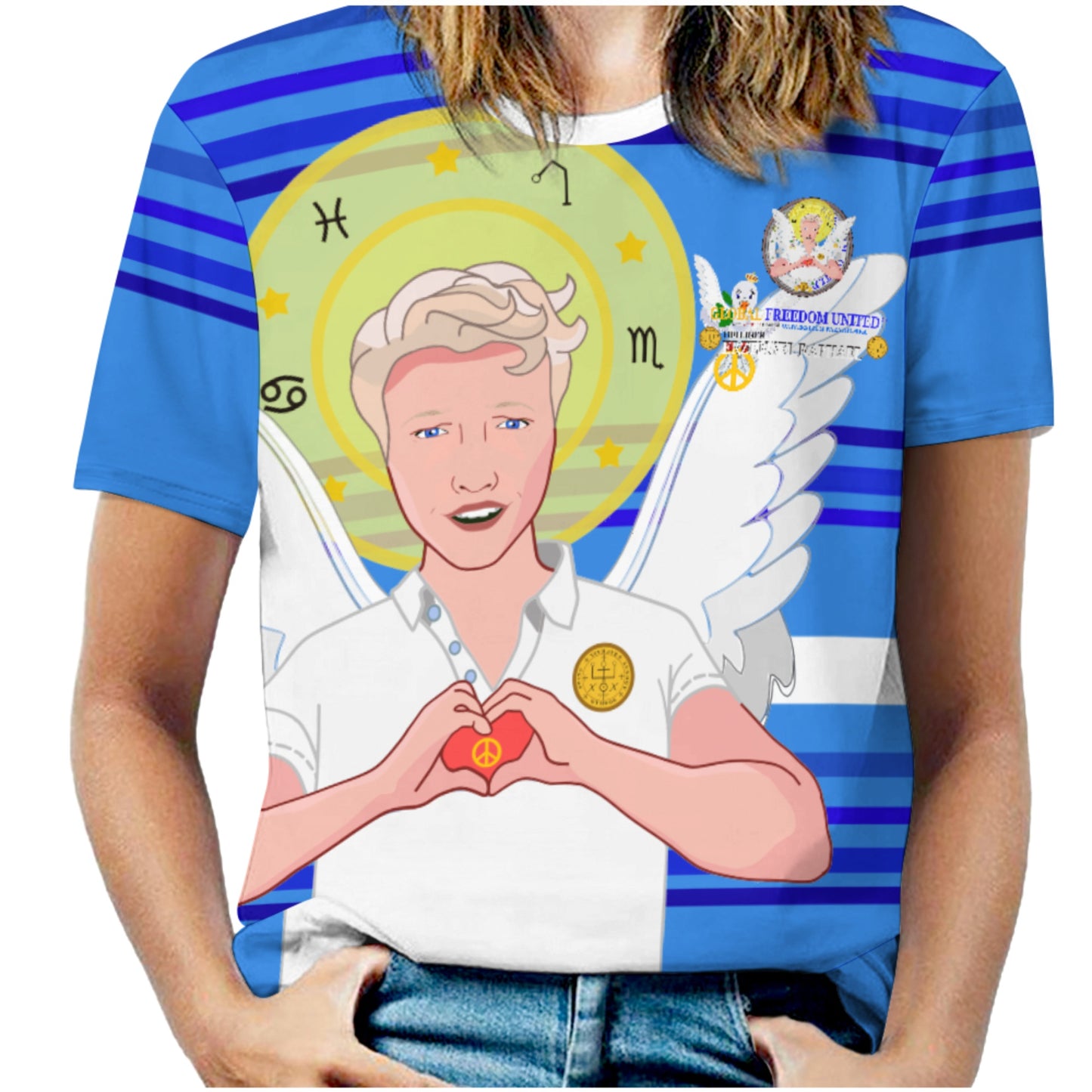 Women´s T-shirt GLOBAL FREEDOM UNITED© Archangel Rafael German Deep Blue