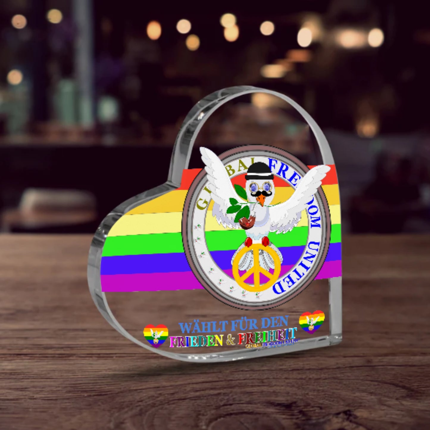 Acryl Heart Global Freedom United Dove Of Peace Men German