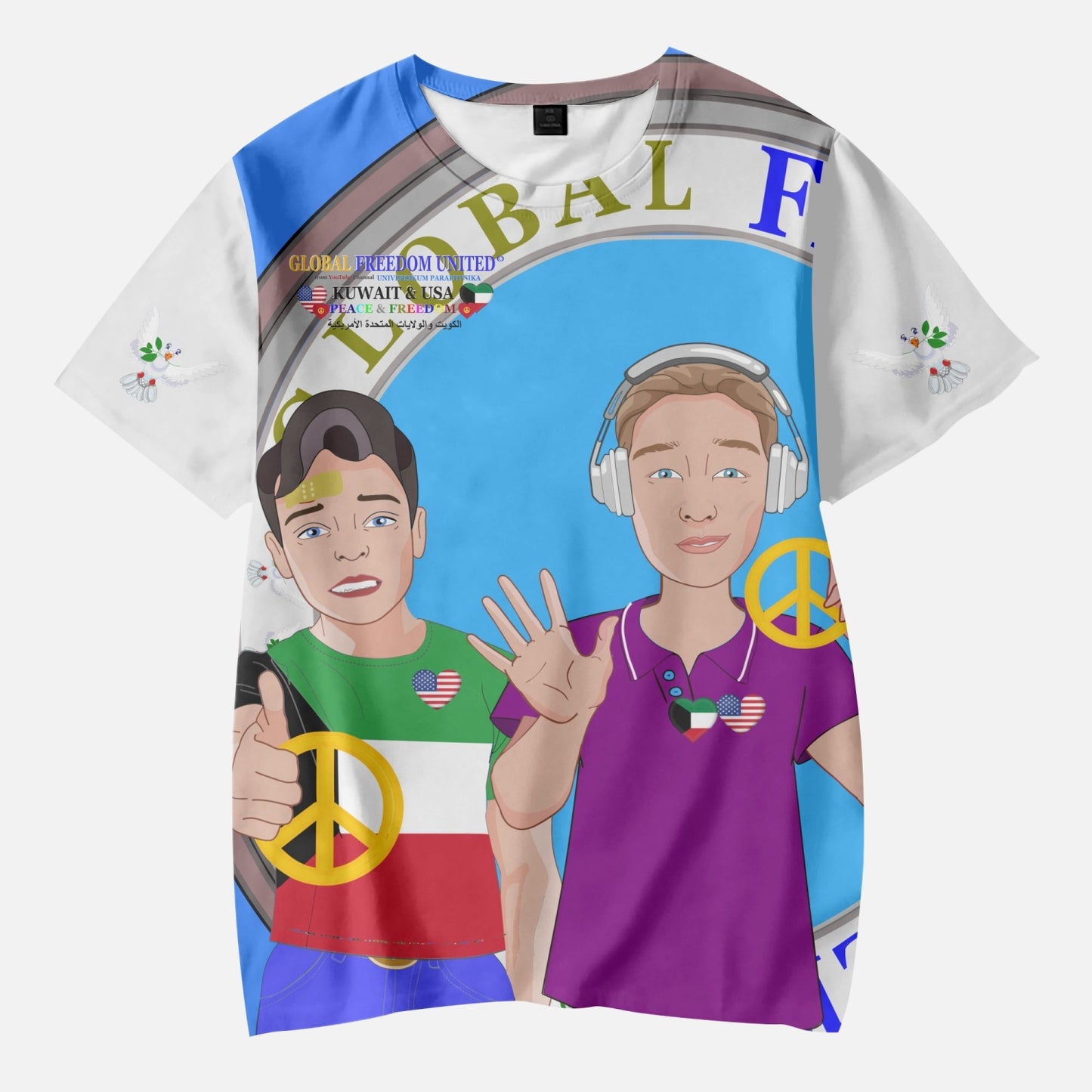 GLOBAL FREEDOM UNITED BOYS KUWAIT & USA OLD PEACE BLUE AOP Kids' Short T-Shirts
