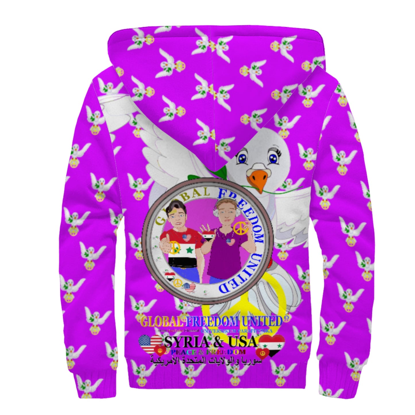 Plush Hoodie GLOBAL FREEDOM UNITED© Men Syria & USA  Lilac