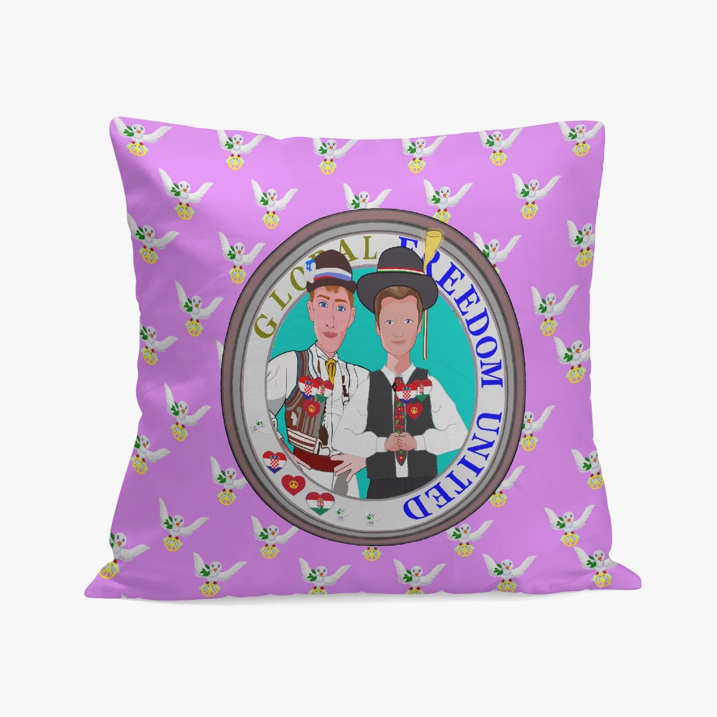GLOBAL FREEDOM UNITED© Men CROATIA & HUNGARY Lilac 18'' Square Pillow Cover