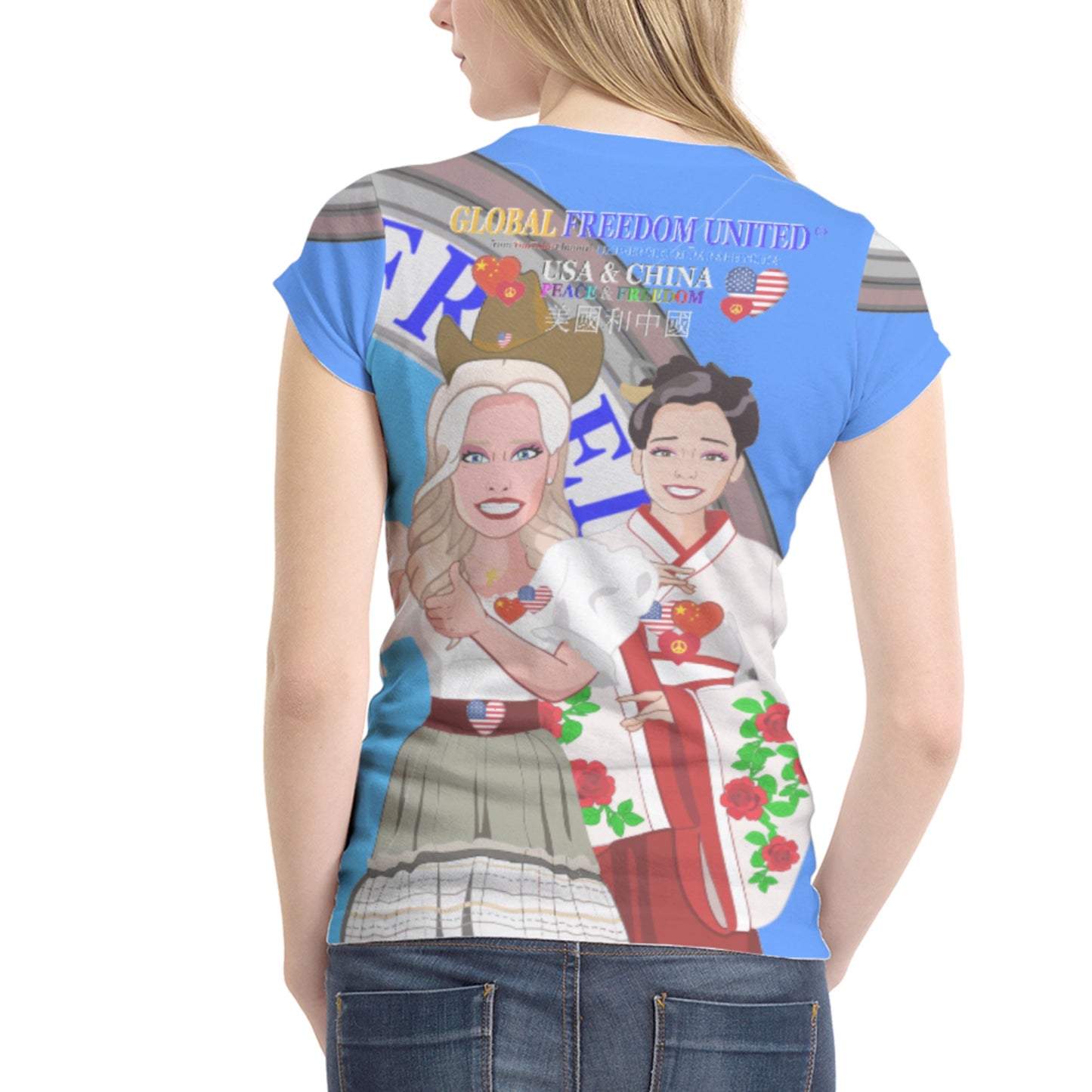 Women´s T-shirt 2 GLOBAL FREEDOM UNITED© Women USA & China Blue