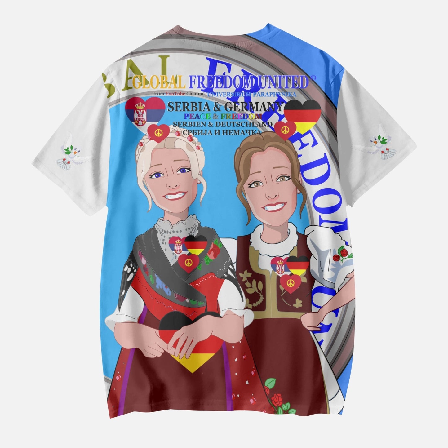 GLOBAL FREEDOM UNITED© GIRLS SERBIA & GERMANY OLD PEACE RED AOP Kids' Short T-Shirts