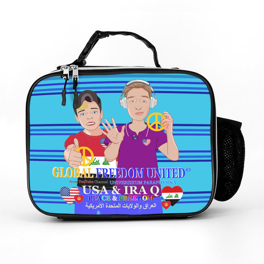 Leather Meal Bag GLOBAL FREEDOM UNITED© Men Iraq & USA Blue