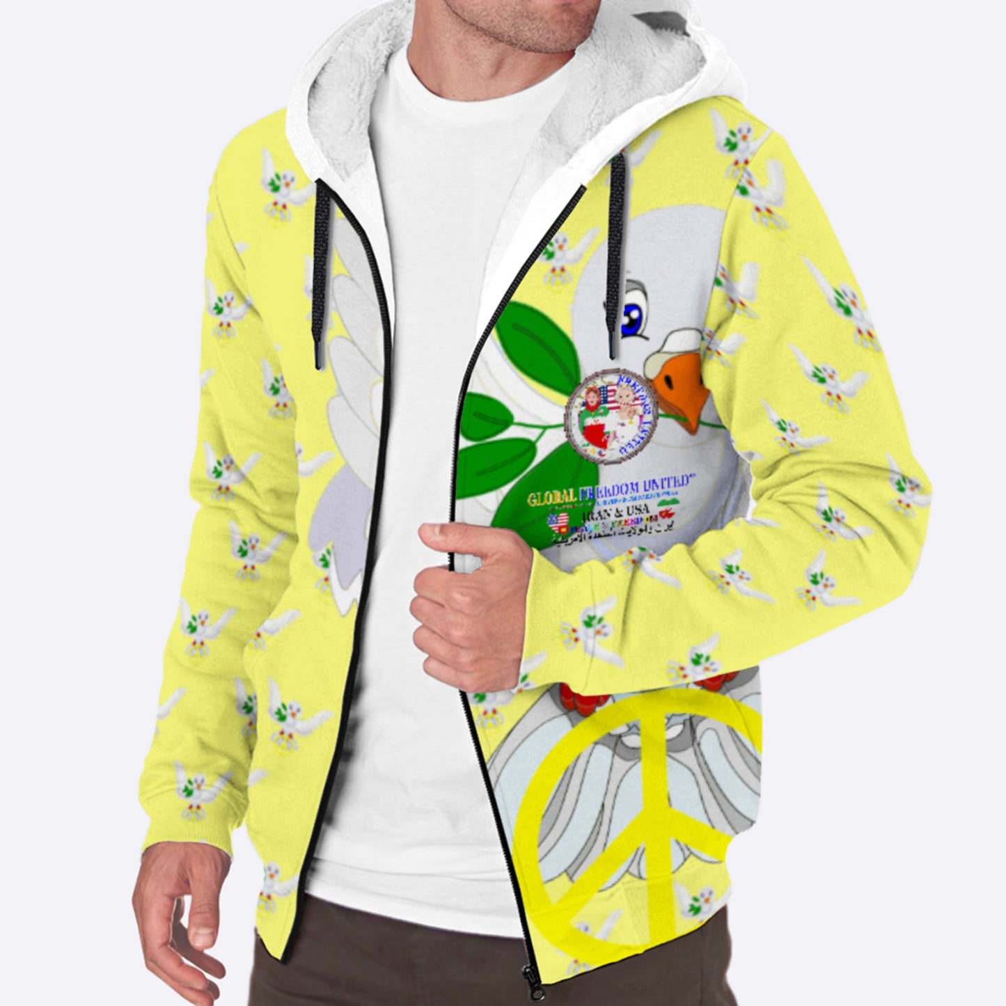 Plush Hoodie GLOBAL FREEDOM UNITED© Women Iran & USA Yellow