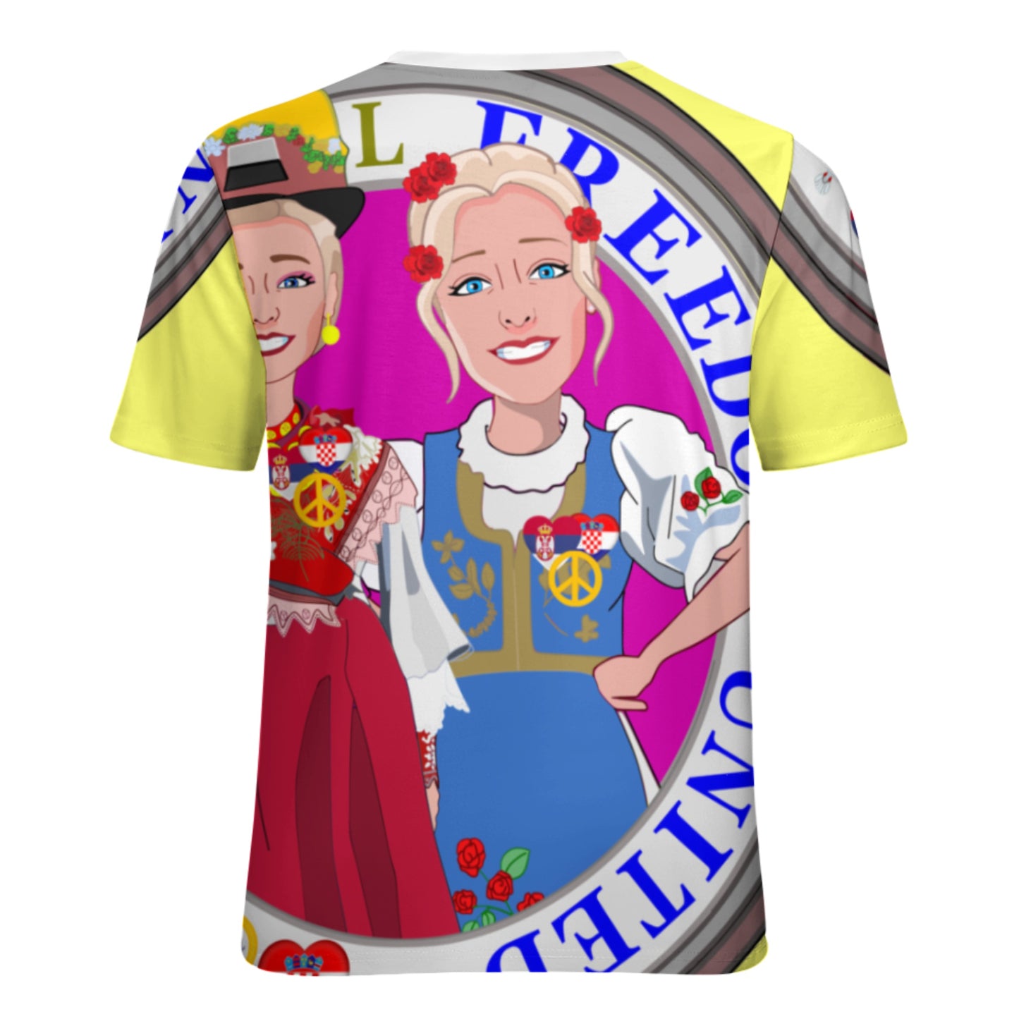 Women´s T-shirt 2 3 GLOBAL FREEDOM UNITED© Women Croatia & Serbia Blondi Yellow
