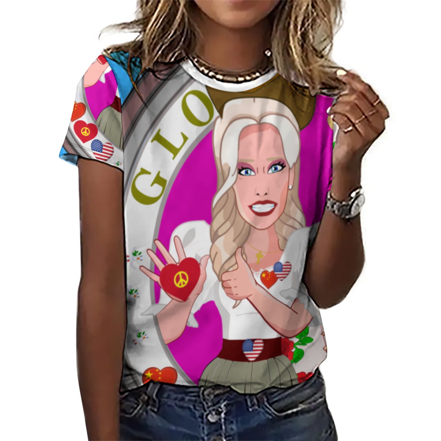 Women´s T-shirt 3 GLOBAL FREEDOM UNITED© Women USA & China  Blue