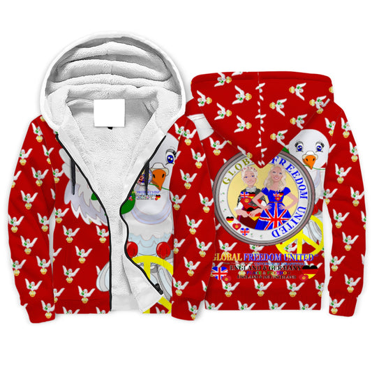 Plush Hoodie GLOBAL FREEDOM UNITED© Women England & Germany Red