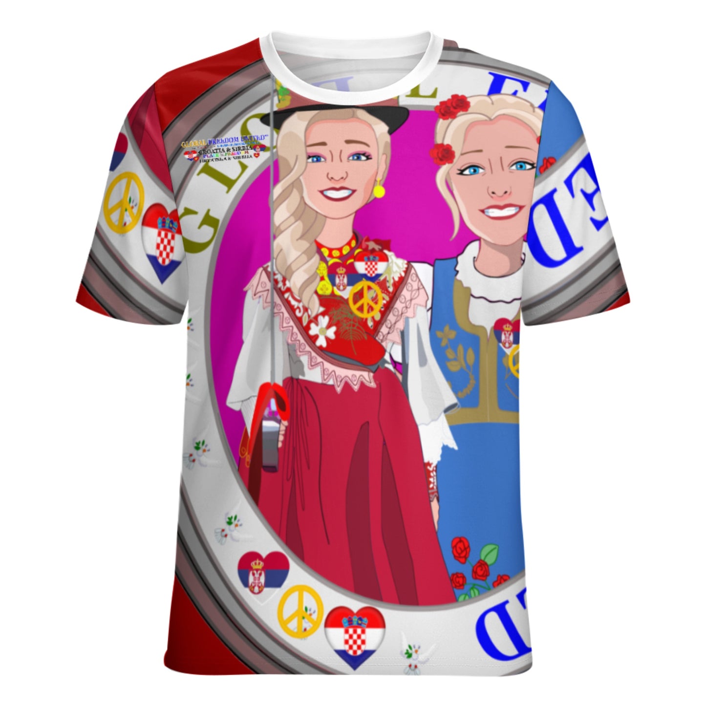 Women´s T-shirt 2 GLOBAL FREEDOM UNITED© Women Croatia & Serbia Blondi Red