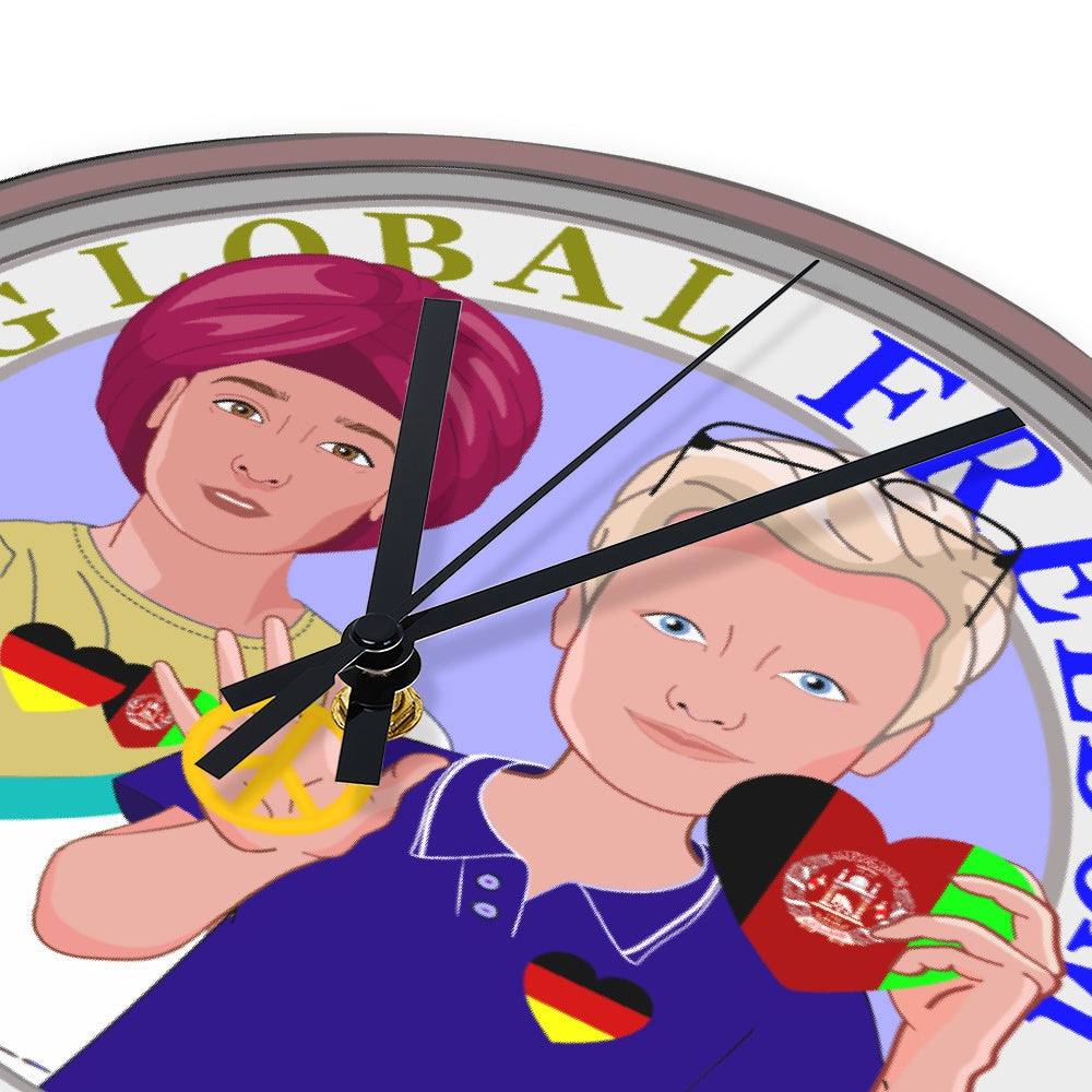 Wooden Wall Clock Without Scale GLOBAL FREEDOM UNITED© Men Afghanistan & Germany