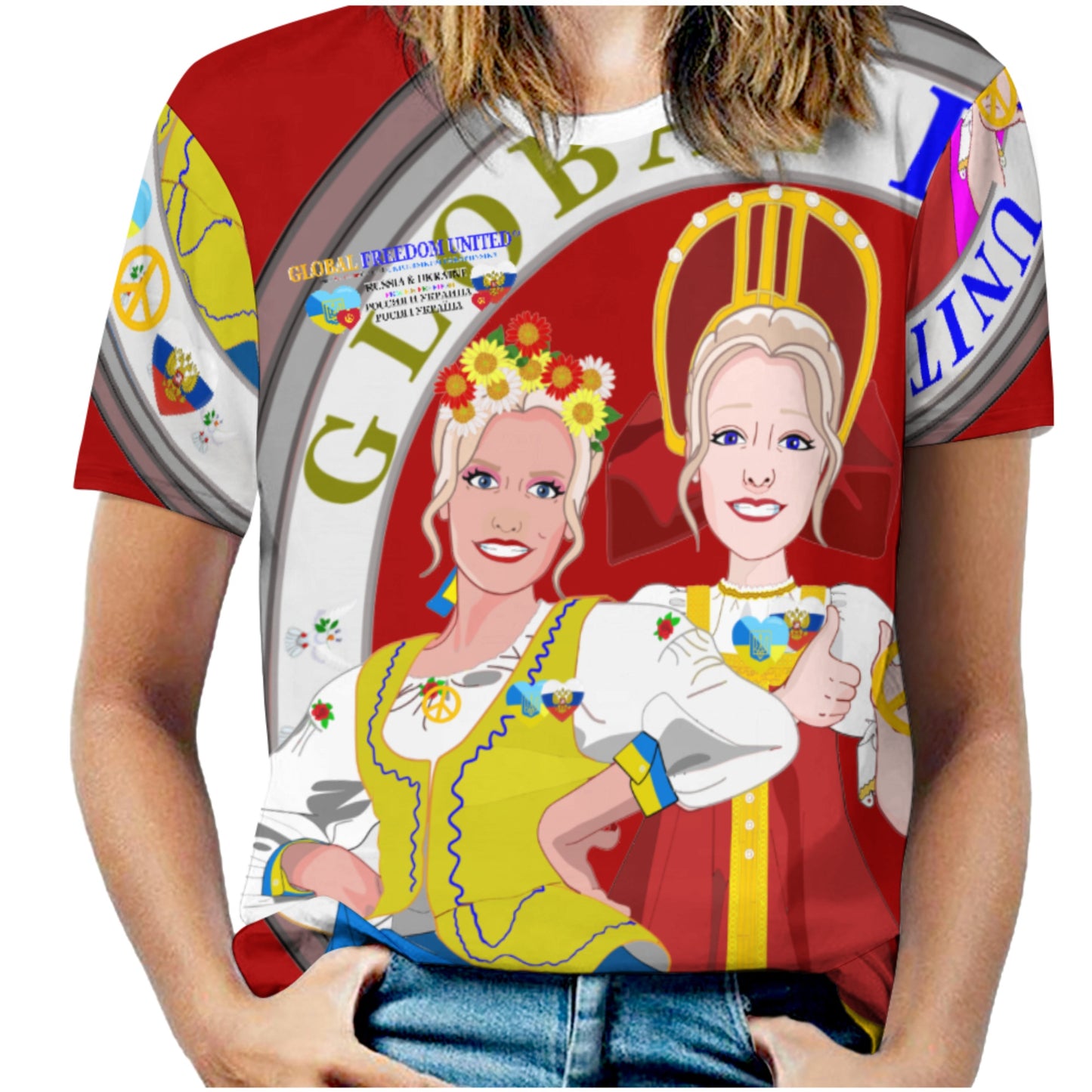 Women´s T-shirt 3 GLOBAL FREEDOM UNITED© Women Ukraina & Russia Red