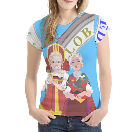 Women´s T-shirt 2 GLOBAL FREEDOM UNITED© Women RUSSIA & GERMANY  Blue