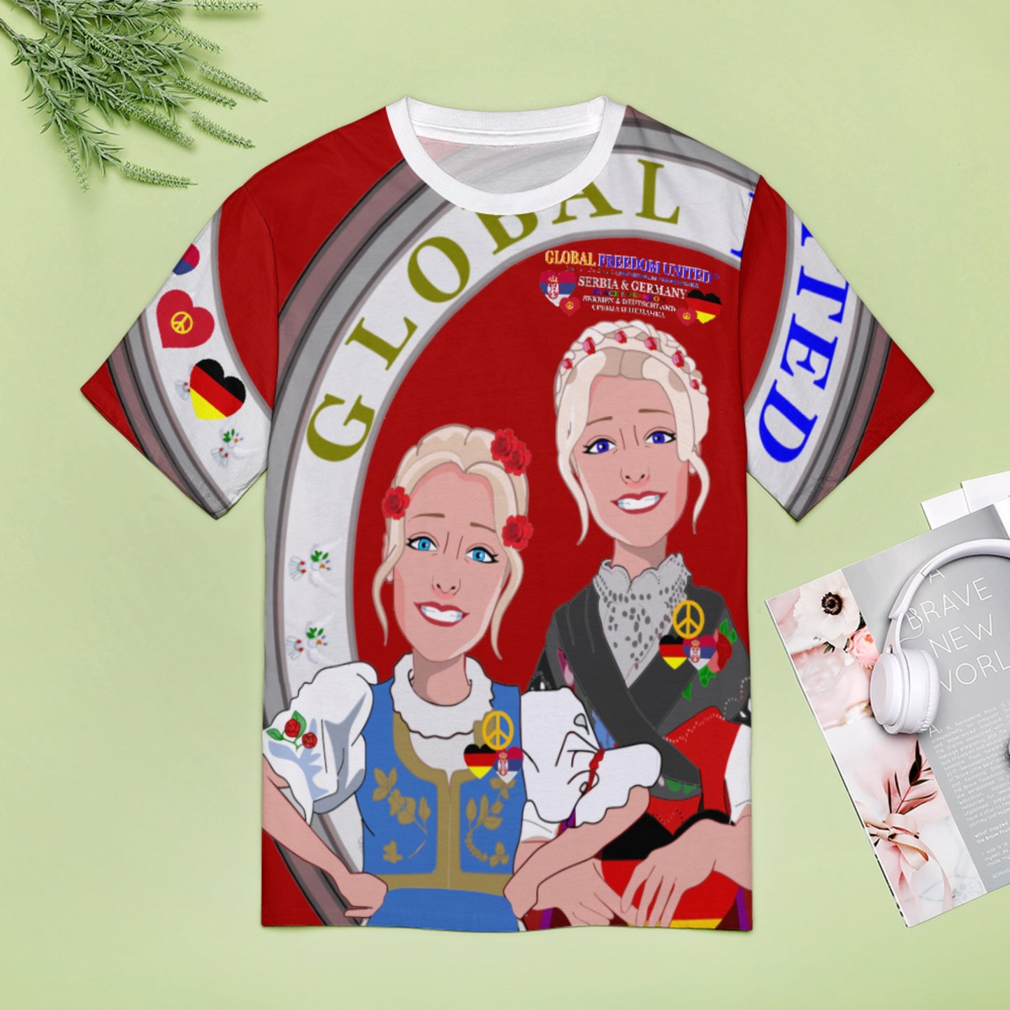 Women´s T-shirt GLOBAL FREEDOM UNITED© Women Serbia & Germany Red