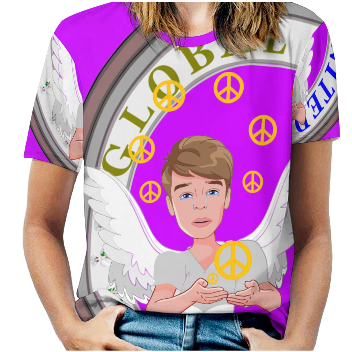 Women´s T-shirt 2 Global Freedom United Boy Peace Of Angel Old Peace Lilac