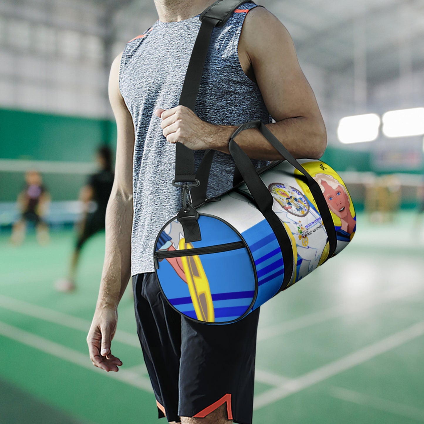 Cylindrical Gym Bag Global Freedom United Archangel Michael German Deep Blue