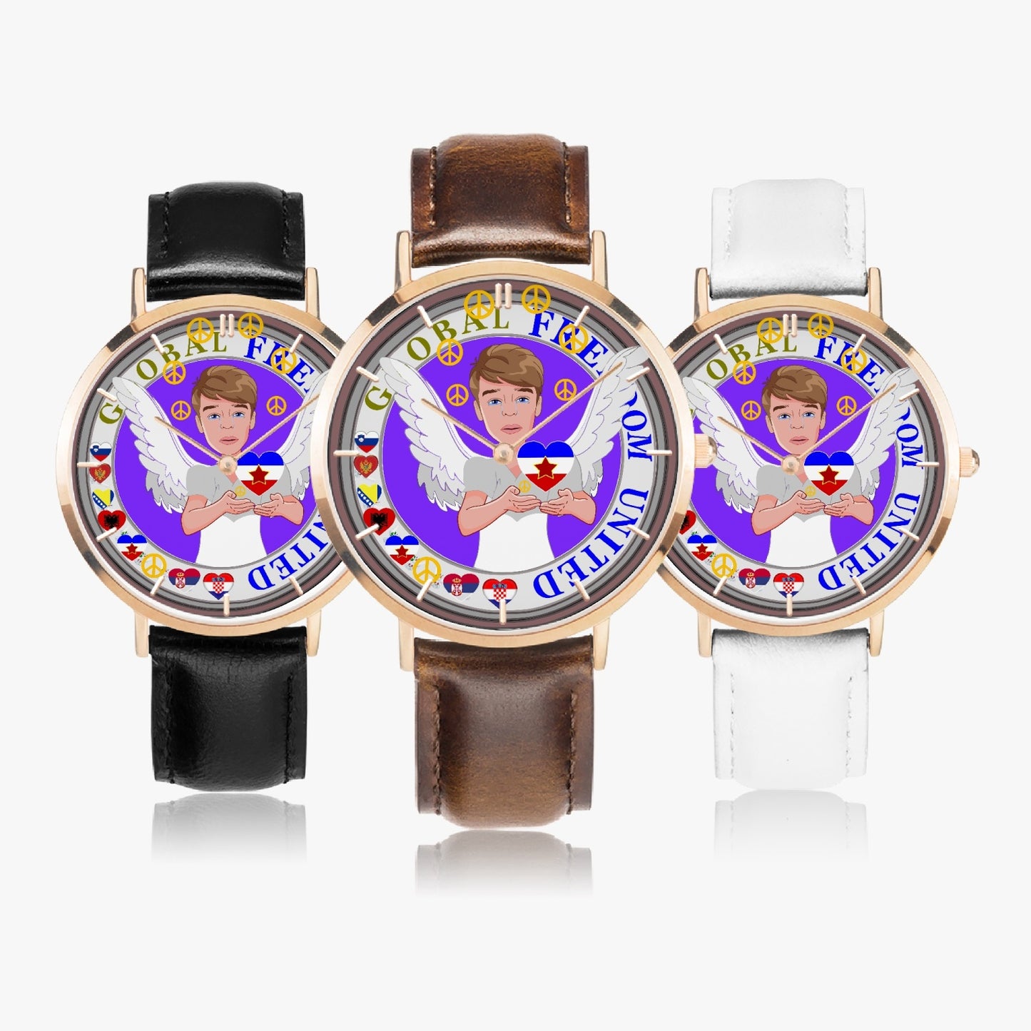 Hot Selling Ultra-Thin Leather Strap Quartz Watch (Rose Gold With Indicators) GLOBAL FREEDOM UNITED ANGEL OF PEACE OLD YUGOSLAVIA OLD PEACE BOY