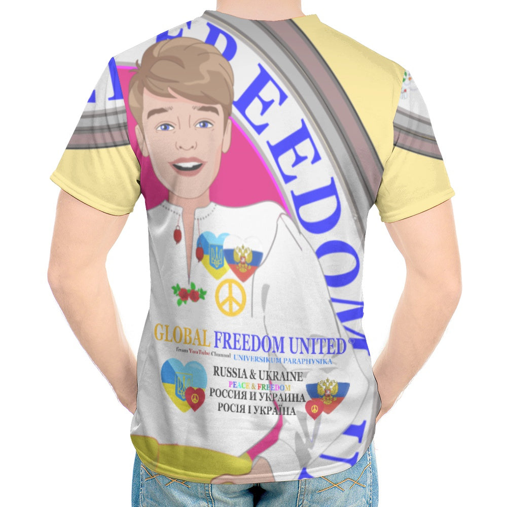 Men´s T-shirt Global Freedom United Ukraina & Russia Old Peace Yellow