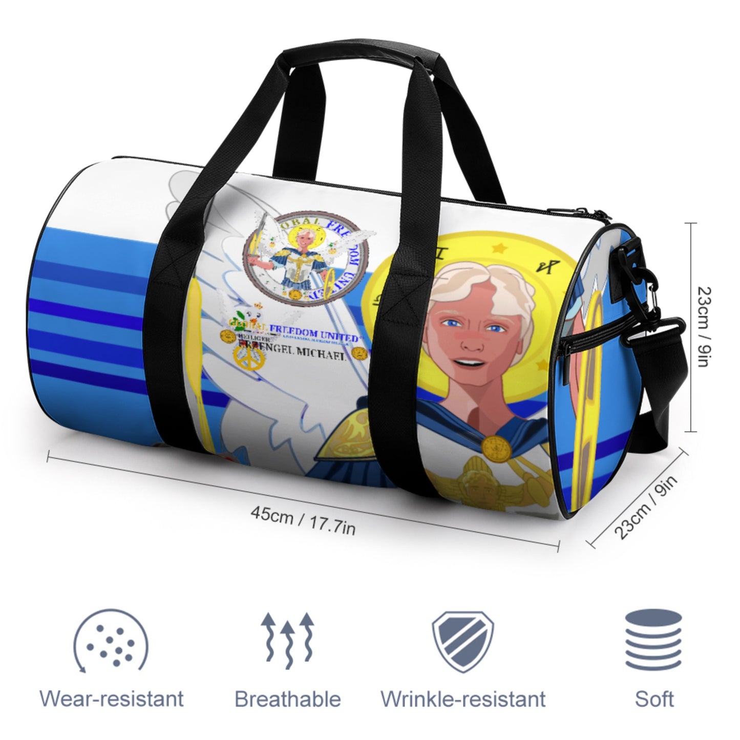 Cylindrical Gym Bag Global Freedom United Archangel Michael German Deep Blue