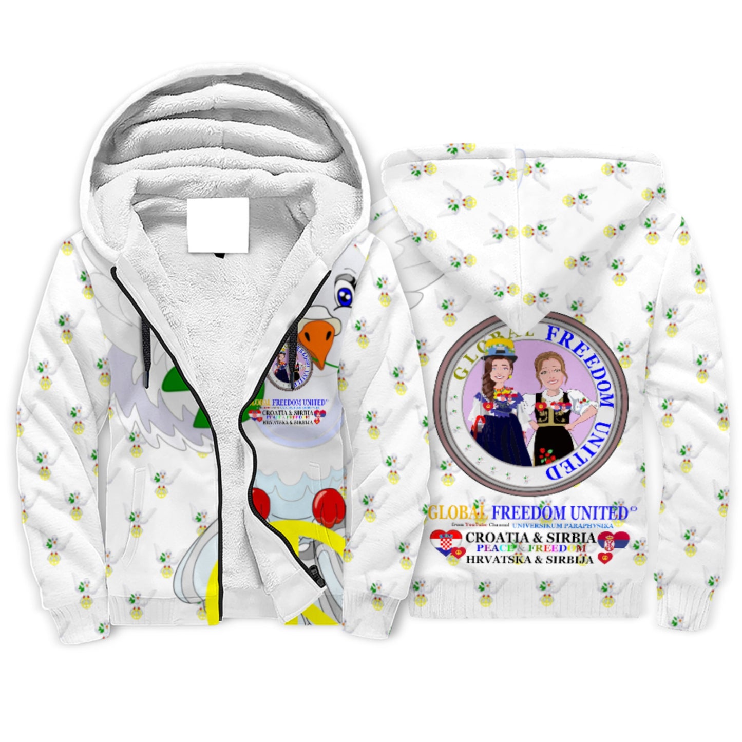 Plush Hoodie GLOBAL FREEDOM UNITED© Women Croatia & Serbia V1 Wight