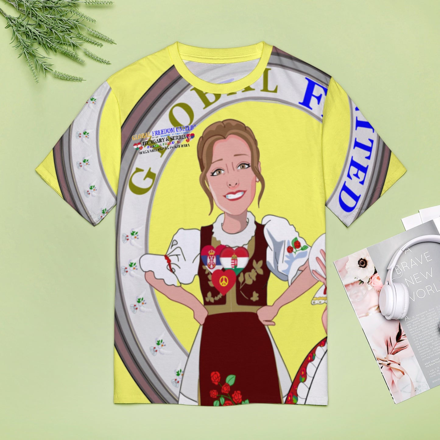 Women´s T-shirt 2 GLOBAL FREEDOM UNITED© Serbia & Hungary Yellow