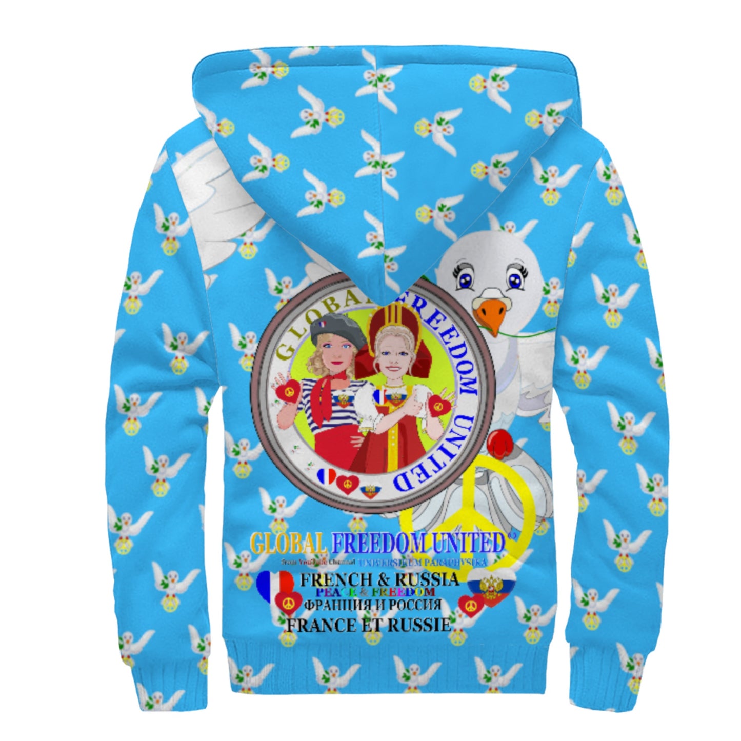 Plush Hoodie GLOBAL FREEDOM UNITED© Women French & Russia Blue