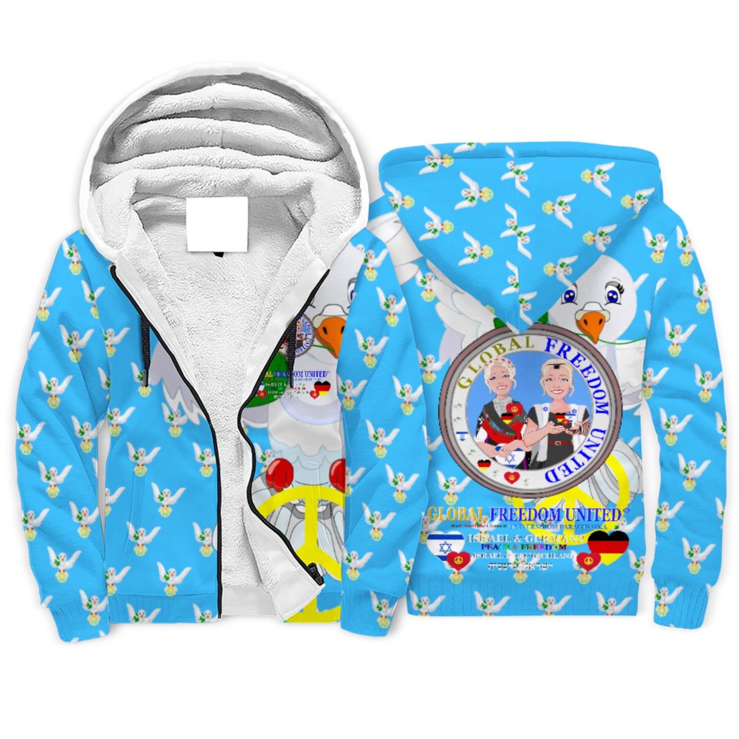 Plush Hoodie GLOBAL FREEDOM UNITED© Women Israel & Germany Old Peace