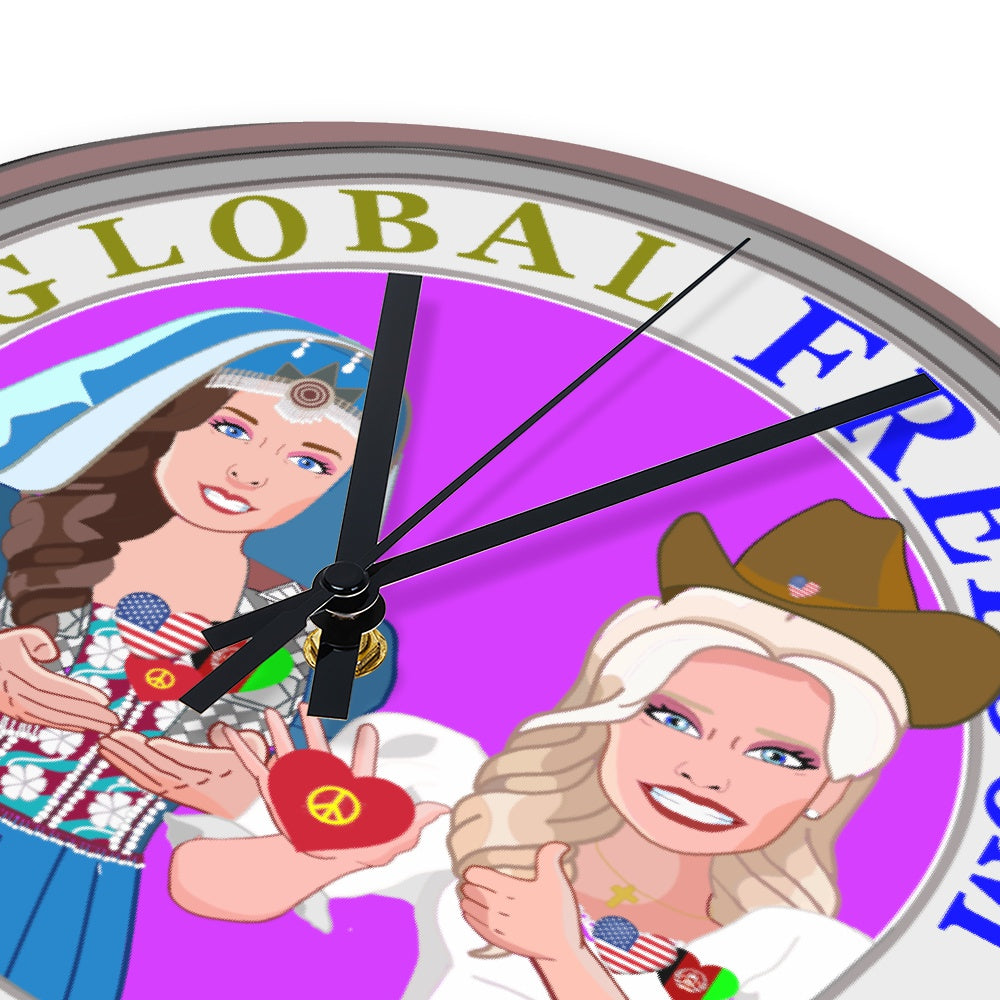 Wooden Wall Clock Without Scale GLOBAL FREEDOM UNITED© Women AFGHANISTAN & USA  Ring