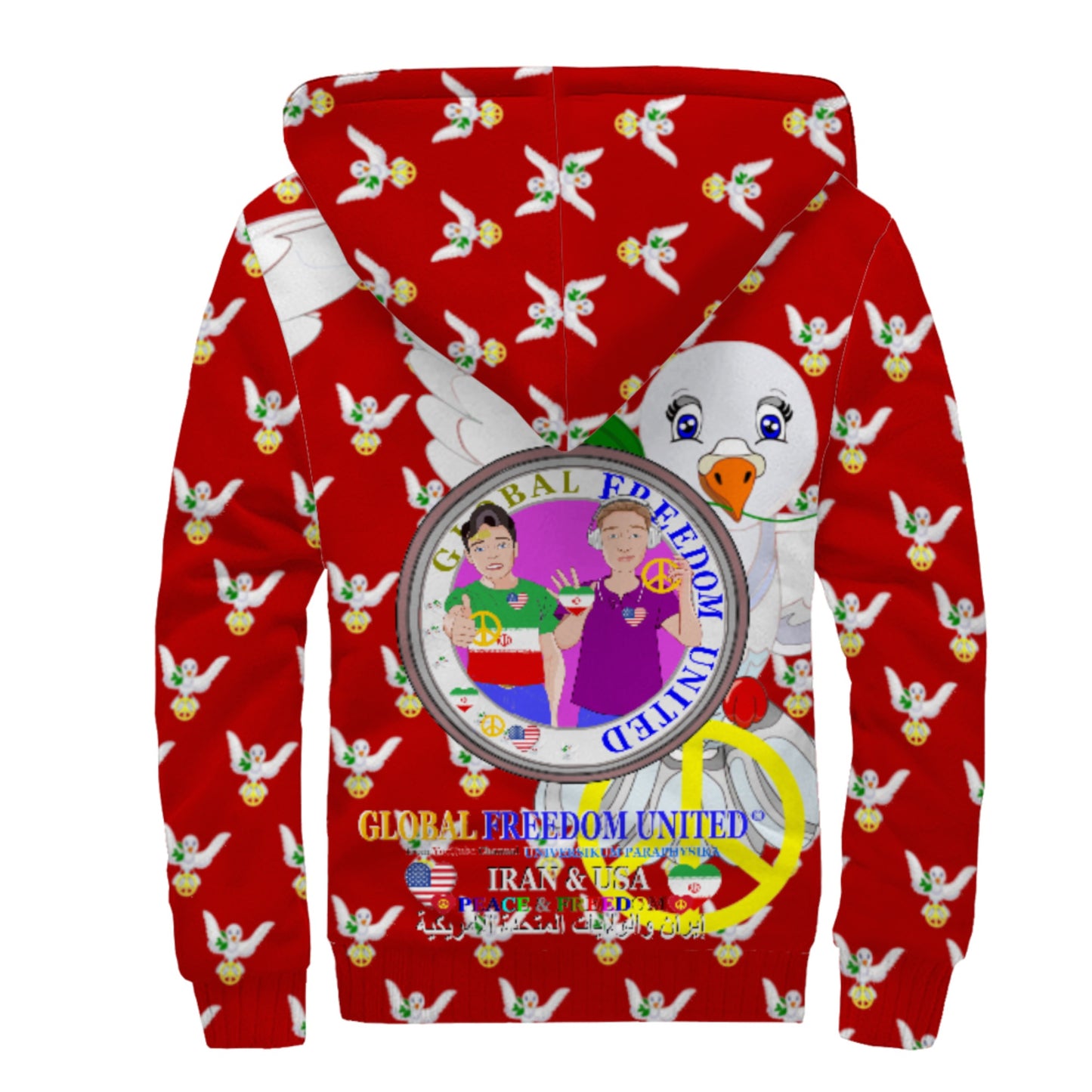 Plush Hoodie GLOBAL FREEDOM UNITED© Men Iran & USA Red