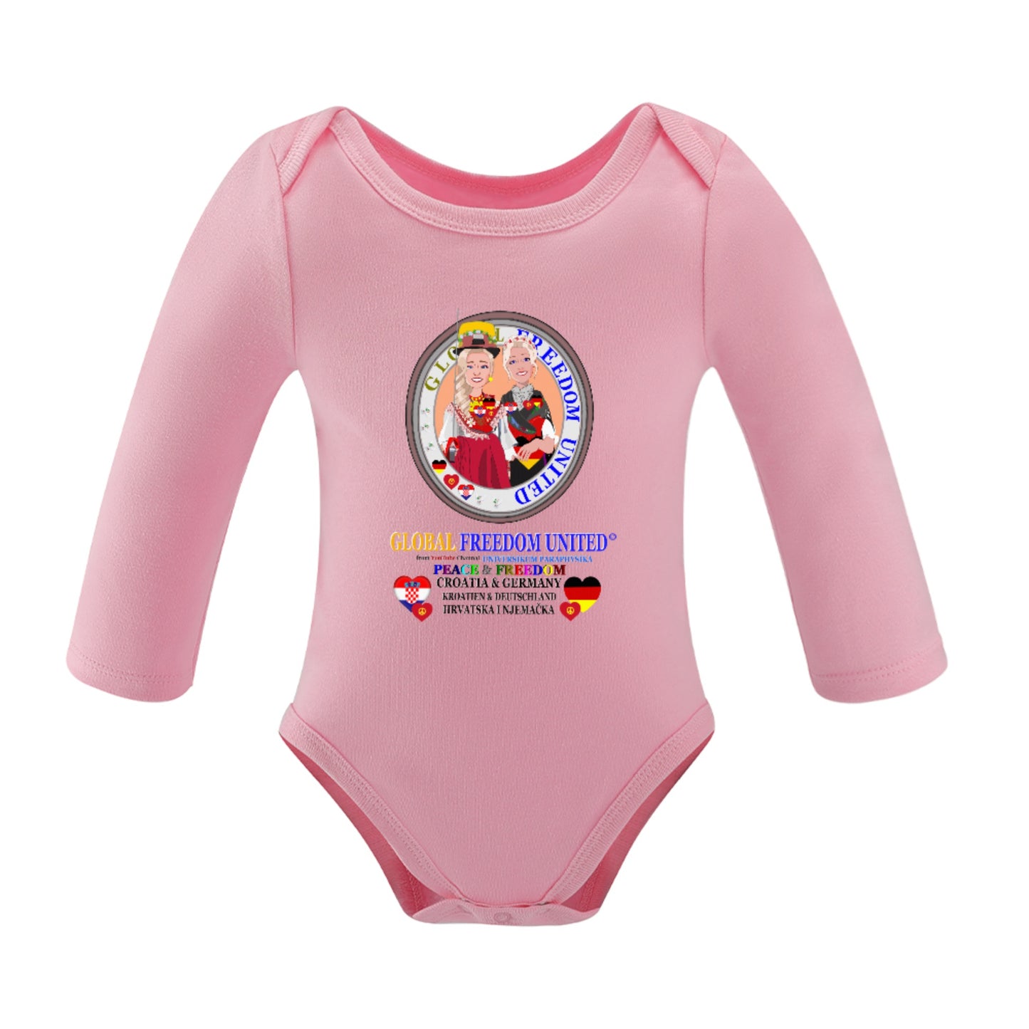 Baby Long-sleeve Bodysuit GLOBAL FREEDOM UNITED© Girl Croatia & Germany Blond Hair
