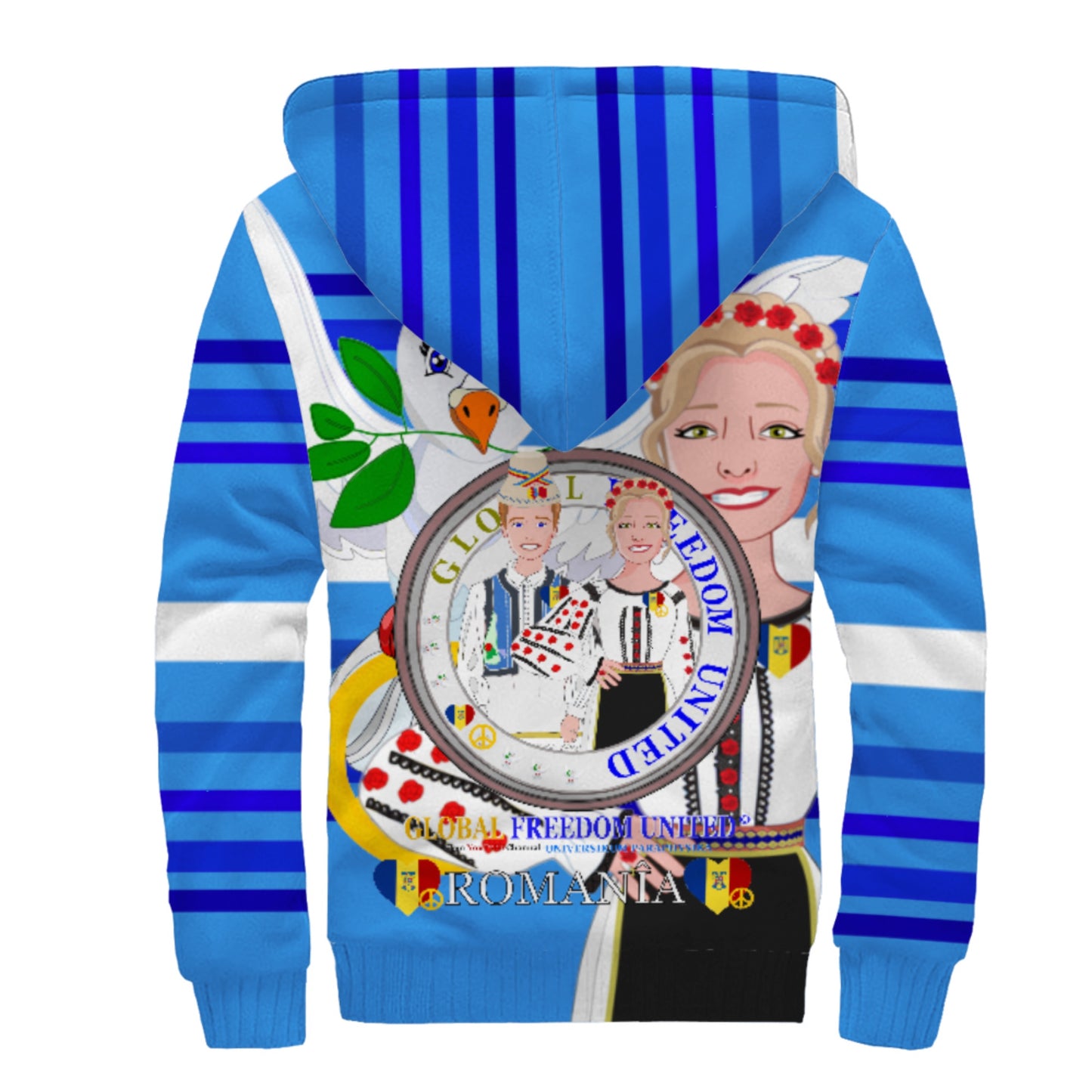 Plush Hoodie GLOBAL FREEDOM UNITED© Couple Edition Romania Deep Blue