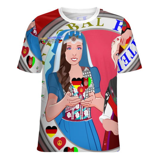 Full Print T-shirt Global Freedom United Women Afghanistan & Germany Old Peace Red