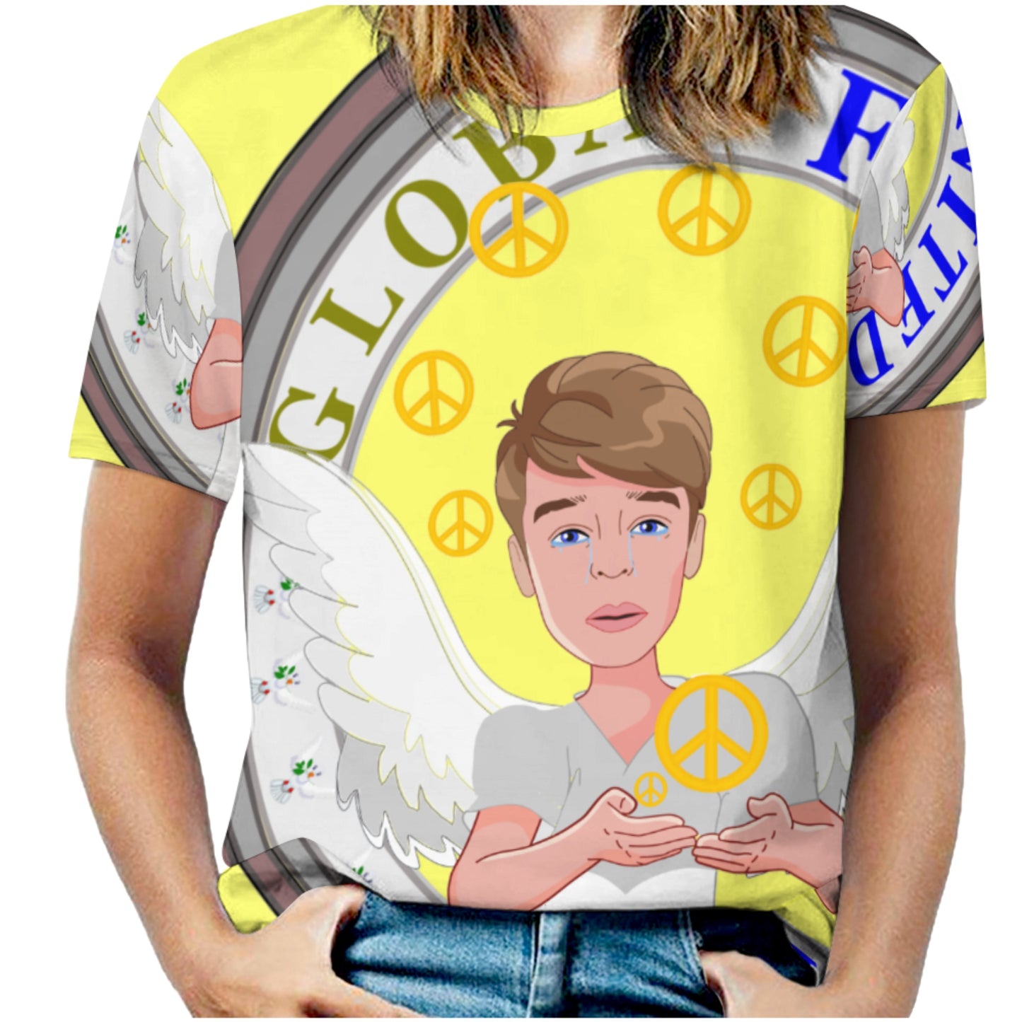 Women´s T-shirt Global Freedom United Boy Peace Of Angel Yellow
