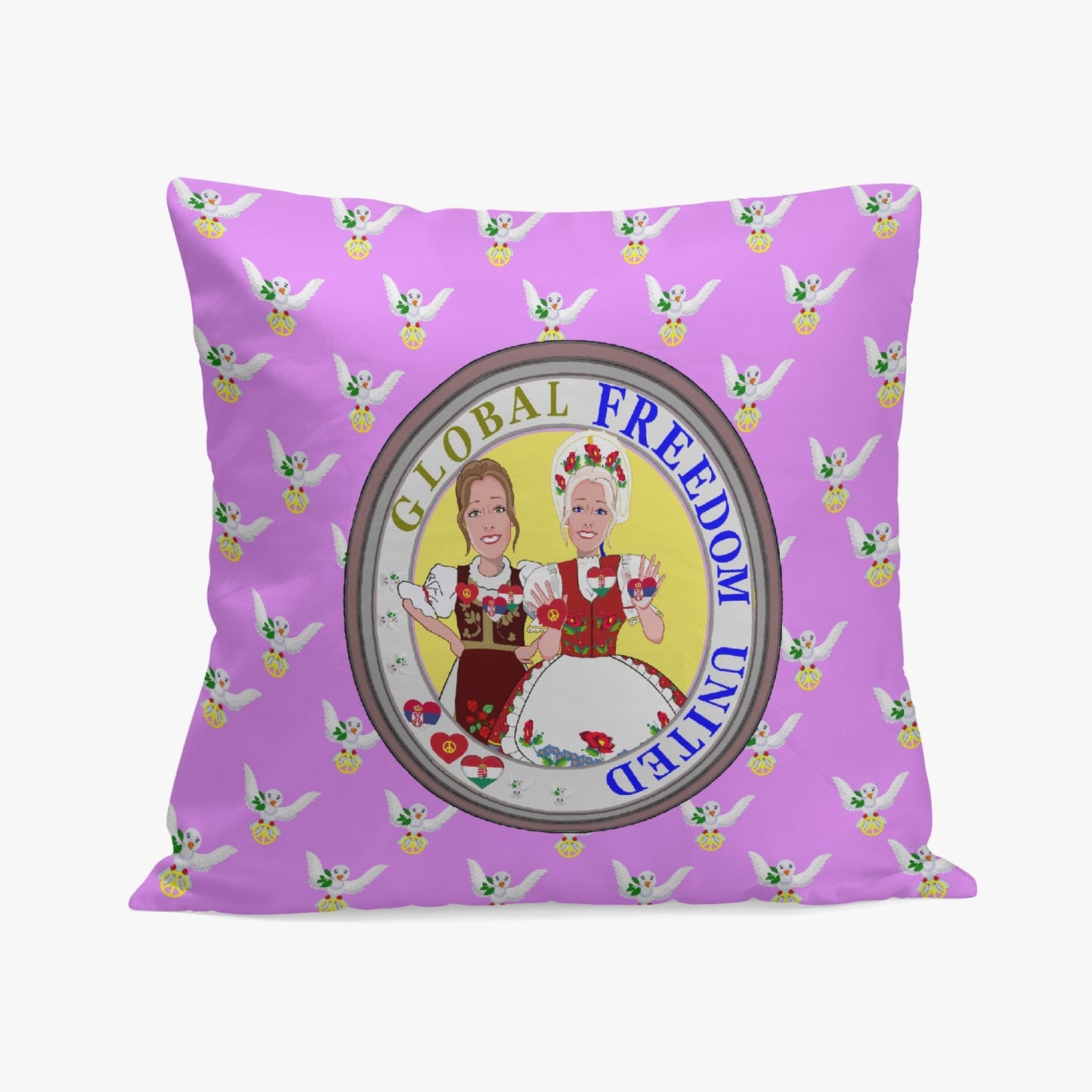GLOBAL FREEDOM UNITED© WOMEN SERBIA & HUNGARY OLD PEACE LILAC 18'' Square Pillow Cover
