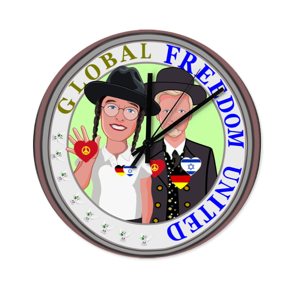 Wooden Wall Clock Without Scale GLOBAL FREEDOM UNITED© Men Israel & Germany