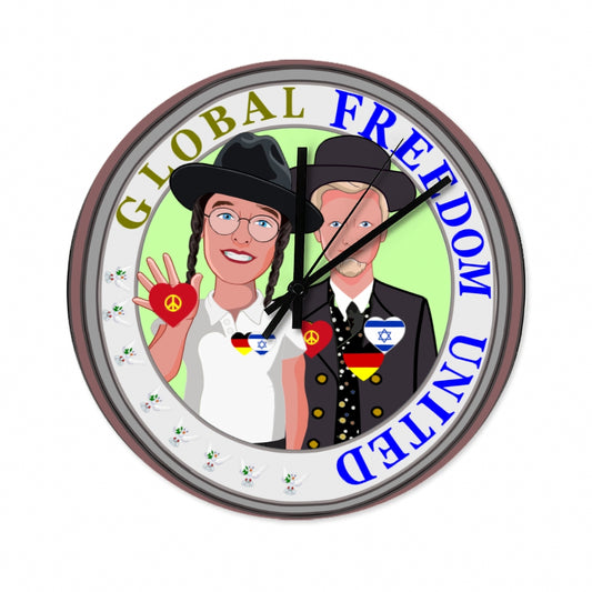 Wooden Wall Clock Without Scale GLOBAL FREEDOM UNITED© Men Israel & Germany
