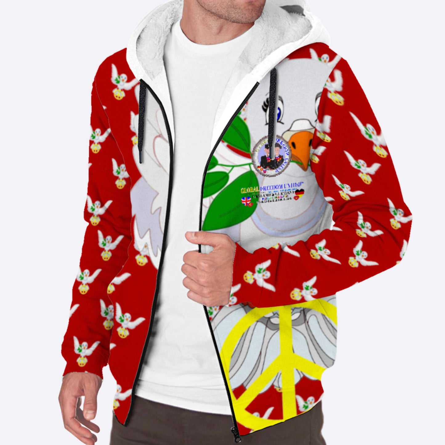 Plush Hoodie GLOBAL FREEDOM UNITED© Men England & Germany Red