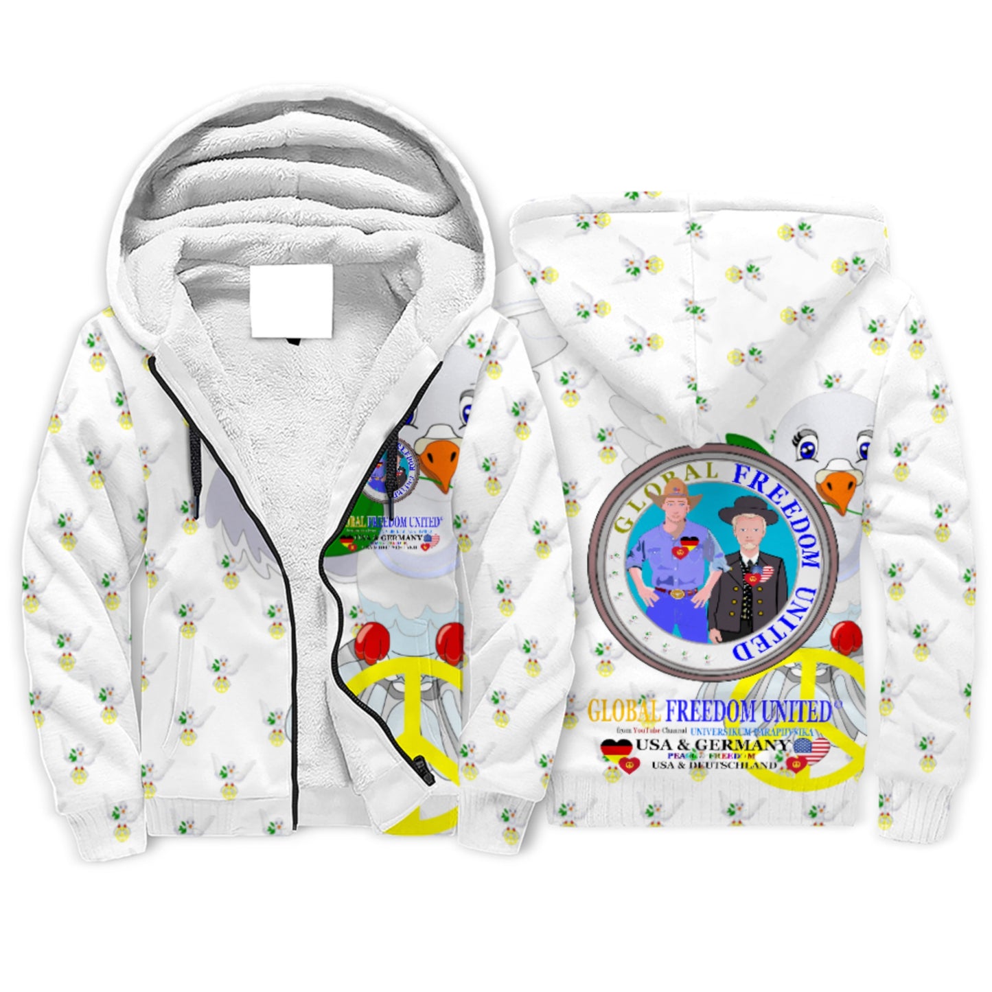 Plush Hoodie GLOBAL FREEDOM UNITED© Men USA & Germany Wight