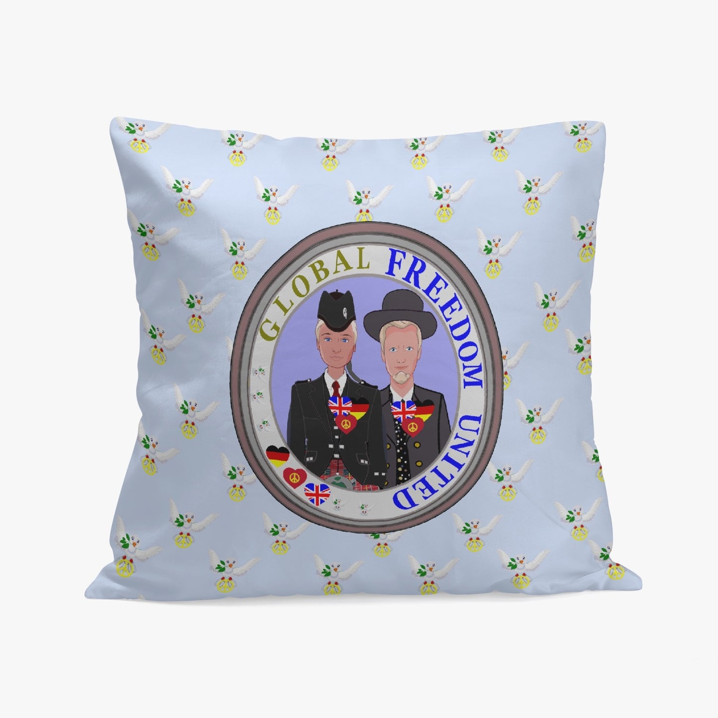 GLOBAL FREEDOM UNITED© Men ENGLAND & GERMANY Light Blue 18'' Square Pillow Cover