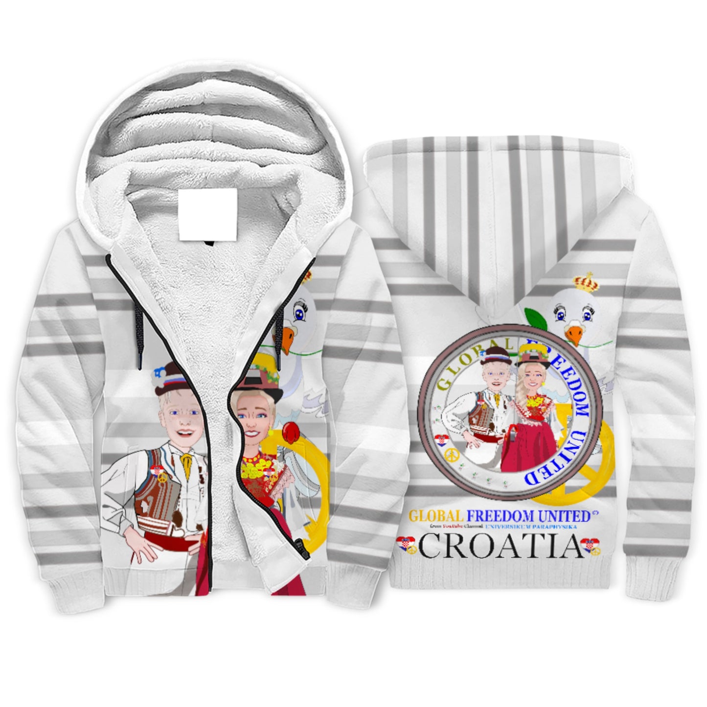 Plush Hoodie Global Freedom United Couple Edition Croatia Grey