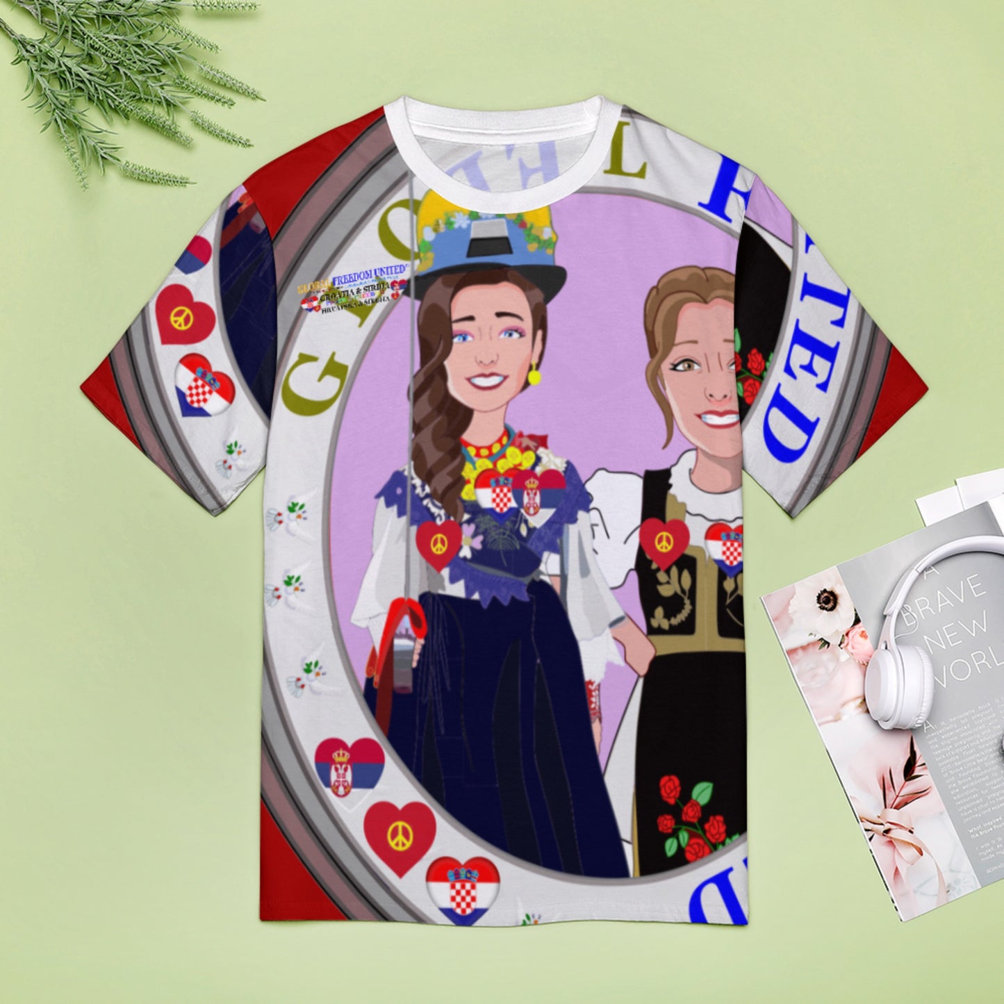 Women´s T-shirt 2 Global Freedom United Women Croatia & Serbia Old Peace Red
