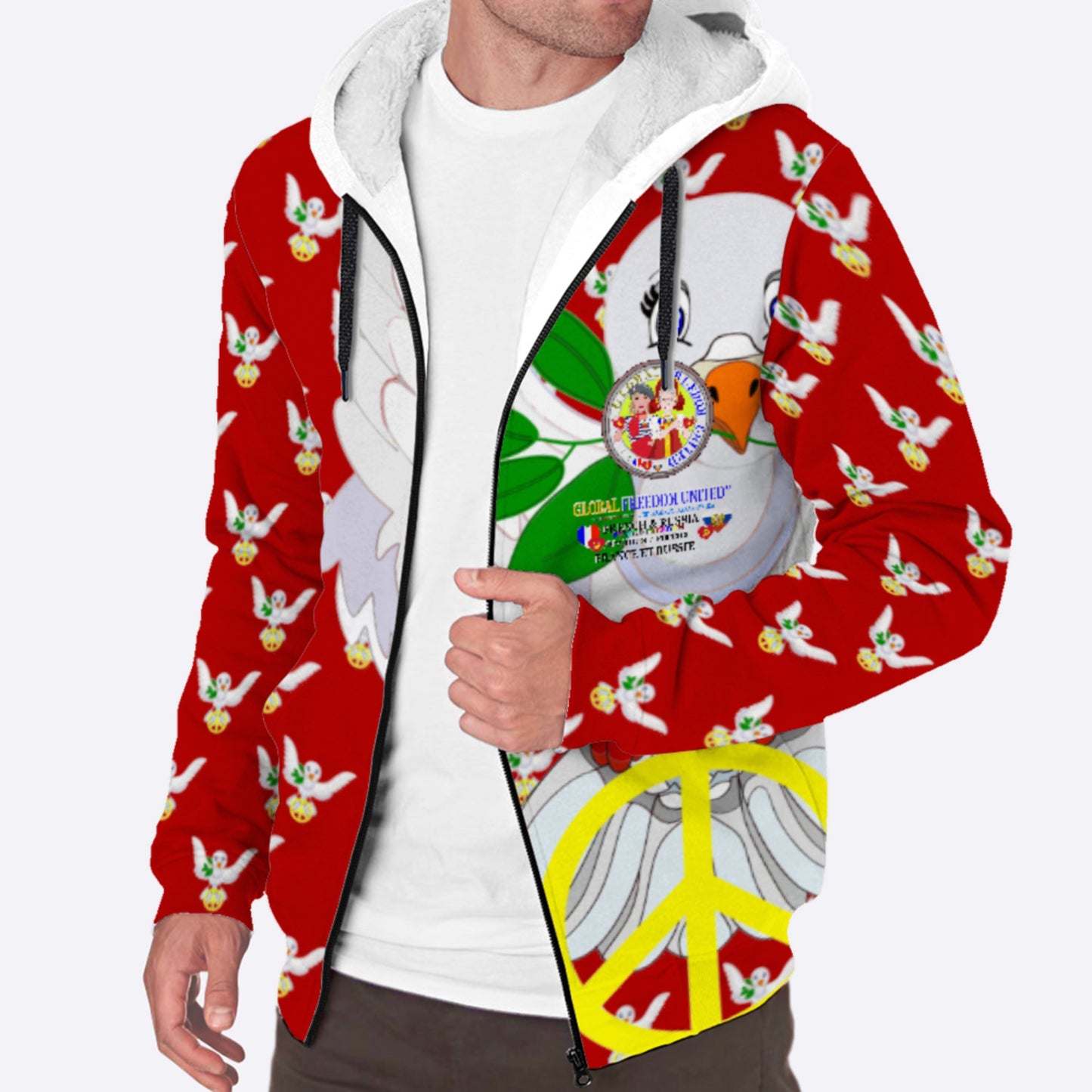 Plush Hoodie GLOBAL FREEDOM UNITED© Women French & Russia Red